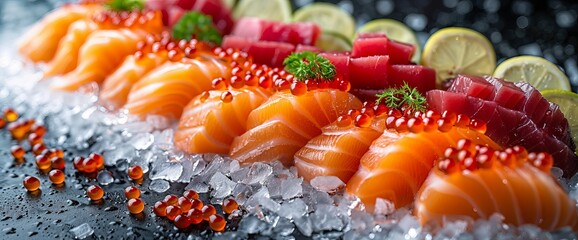 Fresh Salmon Eggs on Ice Ready for Culinary Delights