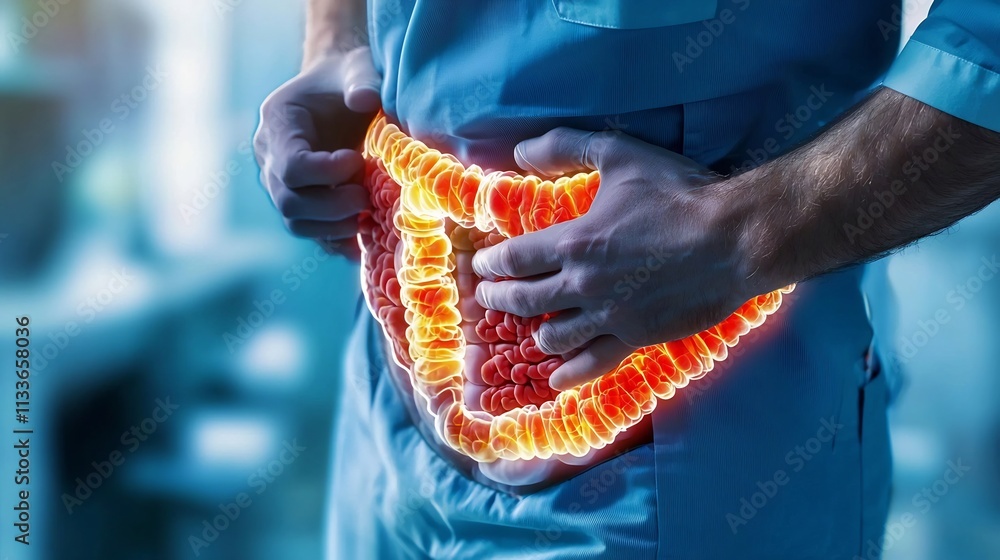 Poster an innovative gastroenterology unit displaying a virtual twin of the colon with inflamed regions fro