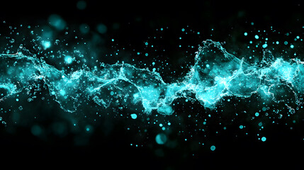 water forms against a deep black background, blending abstract splashes, ripples, mist, and dynamic droplets.