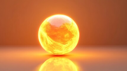 Glowing Orange Sphere Reflecting Light On Surface