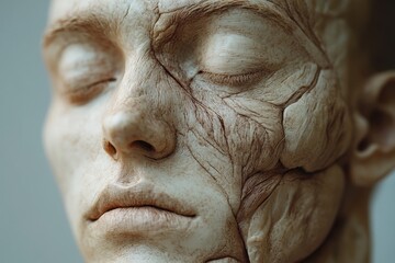 Fototapeta premium Hyper-realistic heart-shaped human face created in 3D with intricate details and no eyes