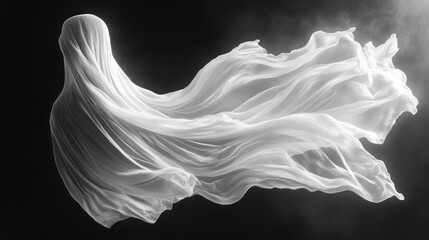 A flowing white fabric resembling a ghost, creating an ethereal and mysterious atmosphere.