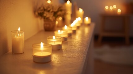 Tranquil Altar of Illuminated Candles in a Peaceful Mourning Space