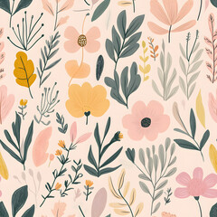 floral flower and leaf elements modern doodle illustrator seamless pattern for wallpaper or background