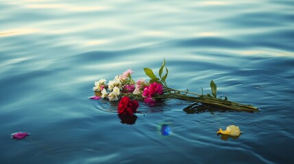Serene Burial at Sea: Natural Beauty of Flowers Floating on Water for Peaceful Farewell