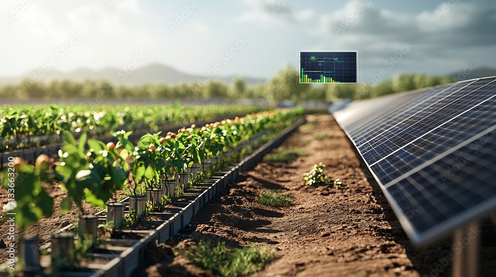 Aufkleber aerial photograph of a solar farm with a virtual twin overlay tracking real time energy output and p