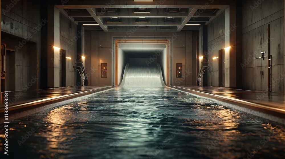 Poster hydroelectric power plant with virtual twin simulation displaying real time water flow rates turbine