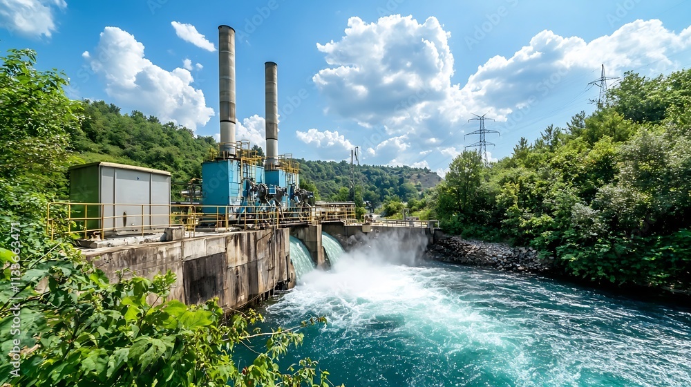 Poster hydroelectric power plant with a virtual twin simulation that showcases real time data visualization