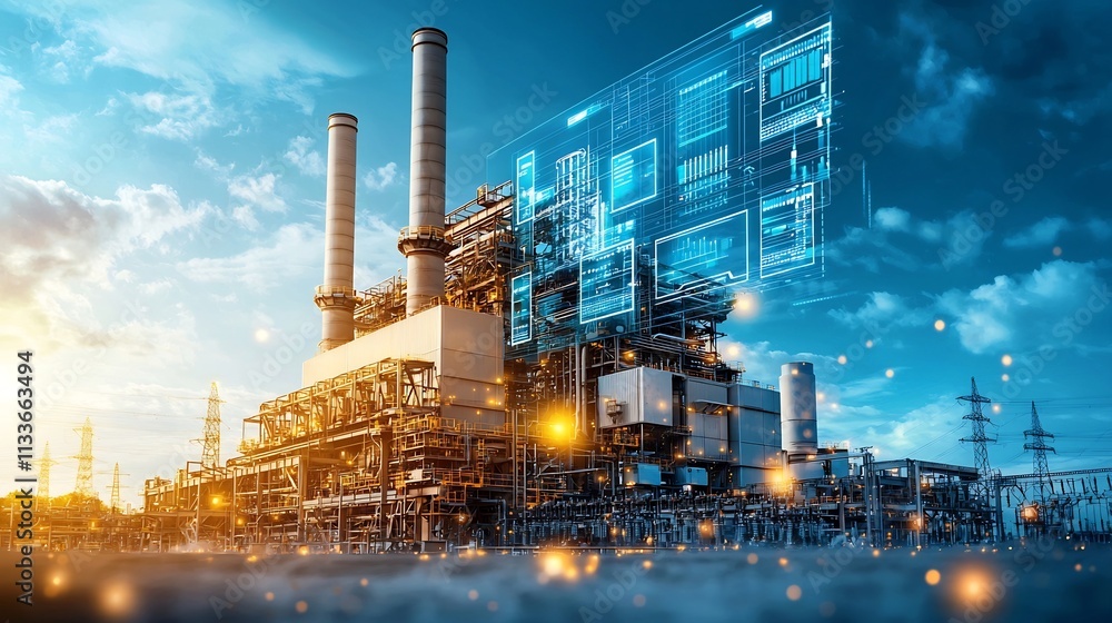 Poster virtual twin interface analyzing coal fired power plant fuel efficiency and emissions levels with co