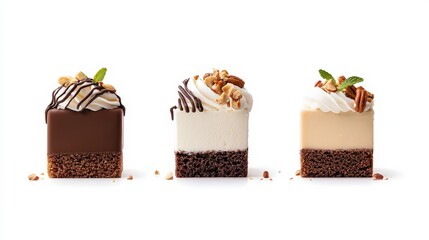 Delicious Triple Layer Dessert Cups on White Background