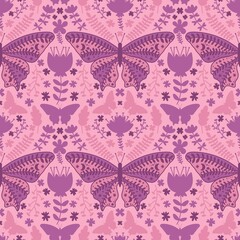 Summer animals seamless moth and butterfly pattern for wrapping paper
