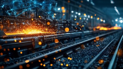 Obraz premium A photograph depicting a high temperature steel smelting process