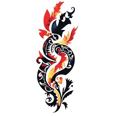 Naklejka premium Abstract Watercolor Dragon Design with Intricate Floral Details.