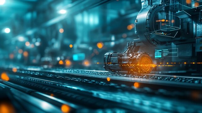 Steel Rolling Mill with Virtual Twin Tracking Output Dimensions and Defect Detection Leaving Copy Space at the Bottom Right for Text or Graphic Overlay