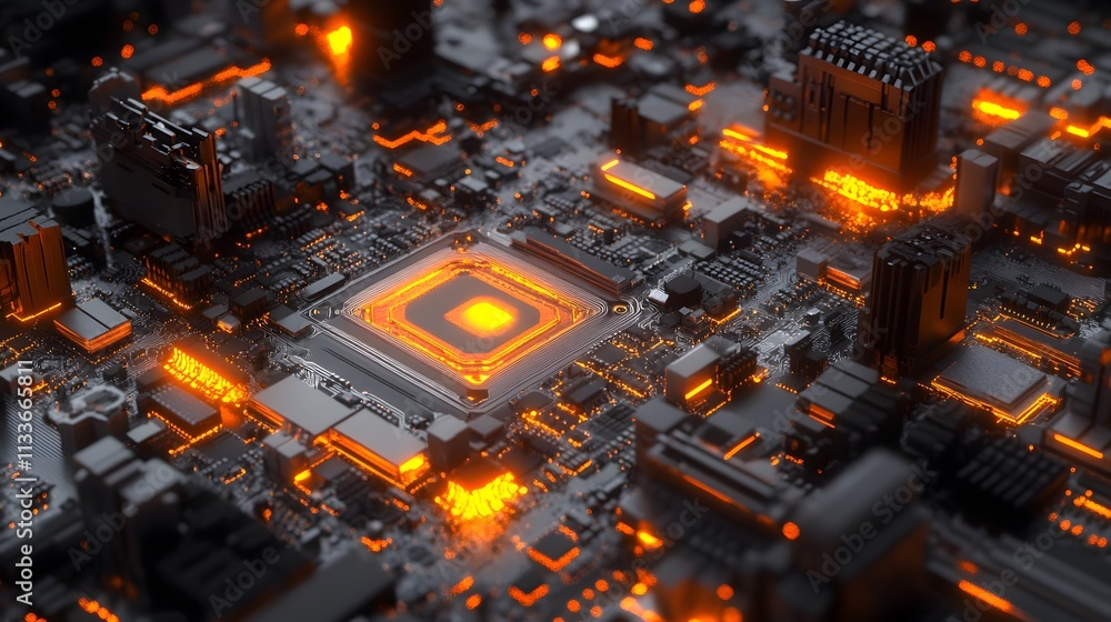Poster close-up of a glowing computer processor and circuit board.