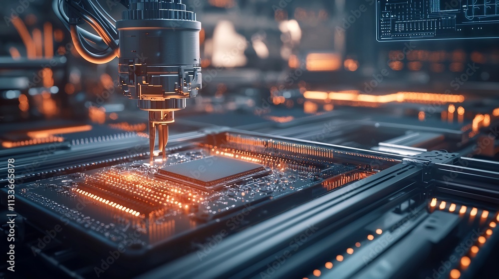Poster precision chipset assembly line with virtual twin tracking component and error rates monitoring for 