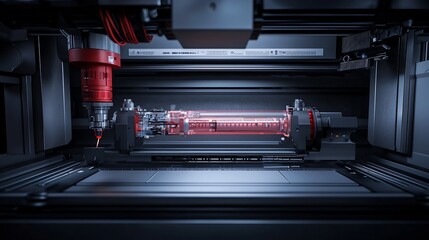 Obraz premium Photograph showcasing an advanced die bonding process with a virtual twin visualizing the precision alignment and bonding force involved in this cutting edge manufacturing technique