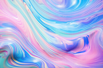 Fototapeta premium Dynamic 3d abstract pattern background. Pastel waves of paint, texture with calming colorful iridescent effect. Beautiful silky creases structure, wavy purple blue pink hues