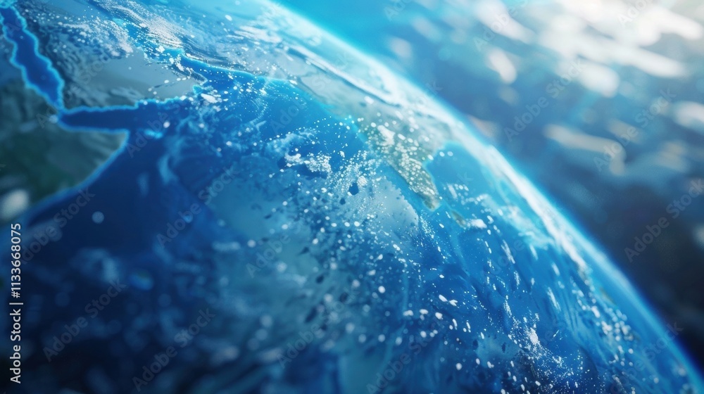 Poster planet earth is rotating, showing big data connections and information flow as shining particles ove