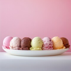 A white plate with a variety of ice cream flavors