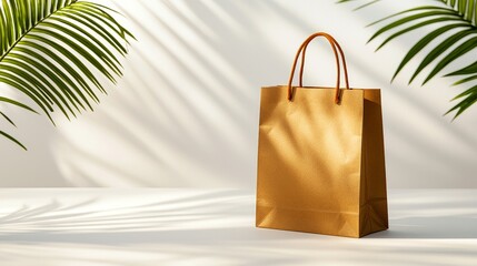 Brown kraft bag with a minimalist aesthetic, placed diagonally with shadows blending into a white backdrop, showcasing recycled material texture