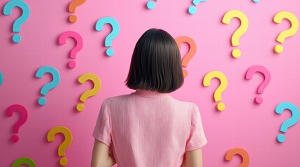 Contemplative woman pondering questions against a vibrant backdrop