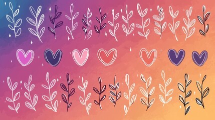 Whimsical kid scribble flowers and hearts, pastel rainbow gradient background, hand-drawn cloud elements, playful and cheerful sketch aesthetic