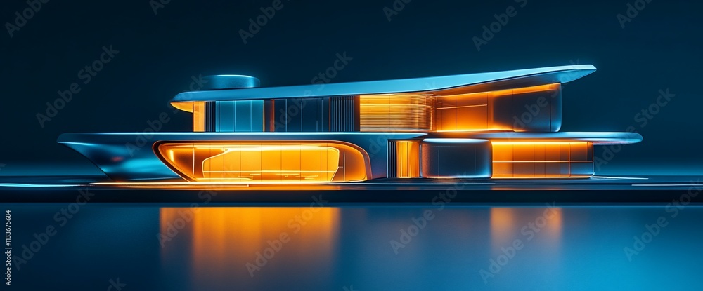 Aufkleber Futuristic architectural design featuring glowing elements and smooth curves.