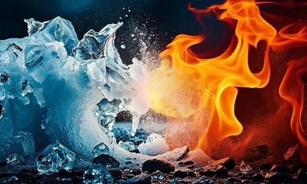 A fire and ice battle with a splash of water