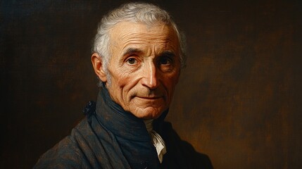 Obraz premium Oil portrait, elderly man, dark background.