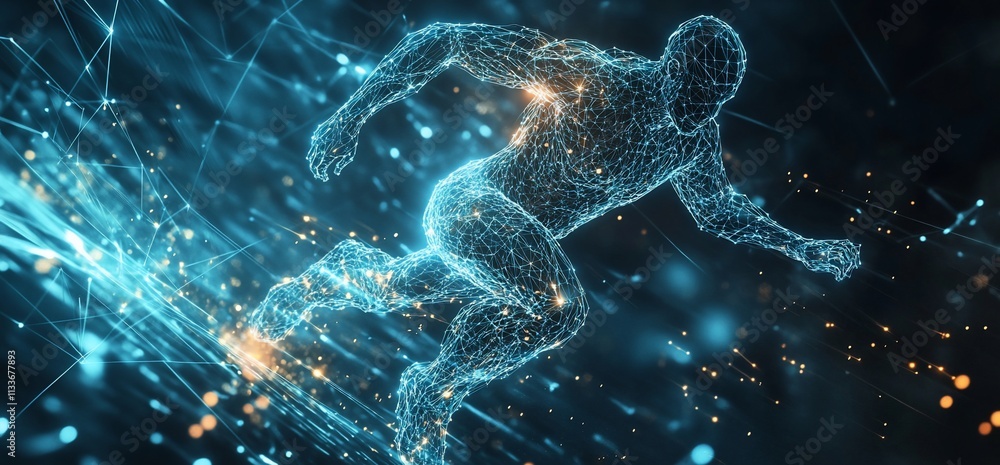 Aufkleber A digital representation of a runner in motion, emphasizing speed and energy.