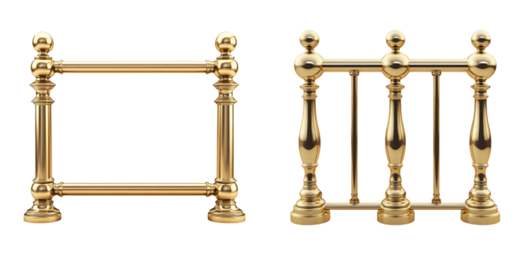 Gold Barrier Stanchions on Transparent Background