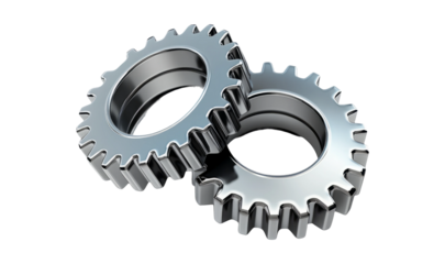 Metallic Gears Isolated on Transparent Background