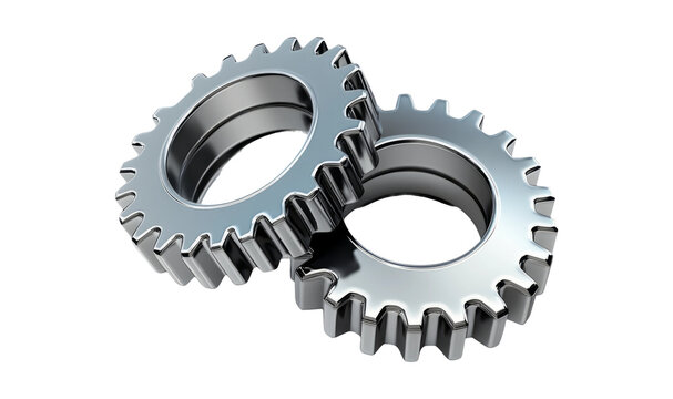 Metallic Gears Isolated on Transparent Background