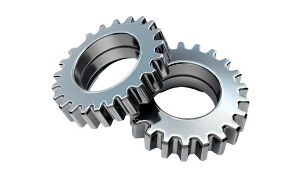 Metallic Gears Isolated on Transparent Background