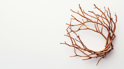 Naklejka premium Minimalistic tumbleweed floating on bright white background, high-resolution details in branches, perfectly centered for product marketing use