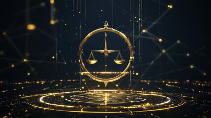 A golden compass with scales represents guidance toward ethical use of AI, emphasizing transparency and justice in technology. Generative AI