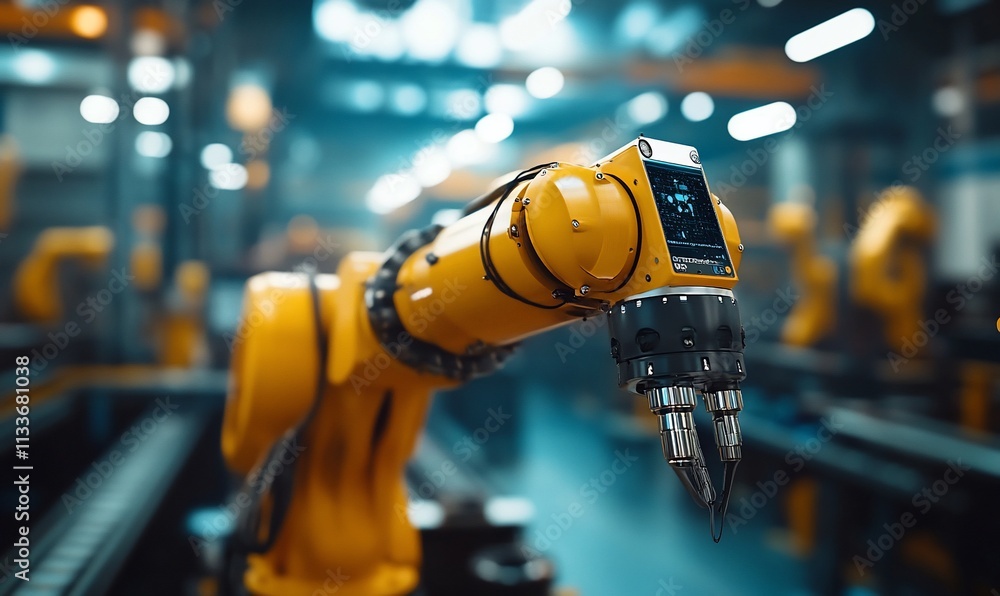 Aufkleber a robotic arm in an industrial setting, designed for automation tasks.