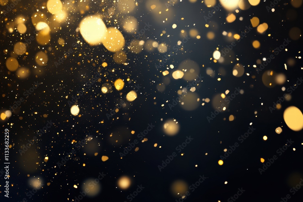 Poster a stunning display of shimmering golden particles floating in a dark background, perfect for festive