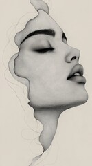 A minimalist sketch of a woman's profile, blending realism and abstraction.