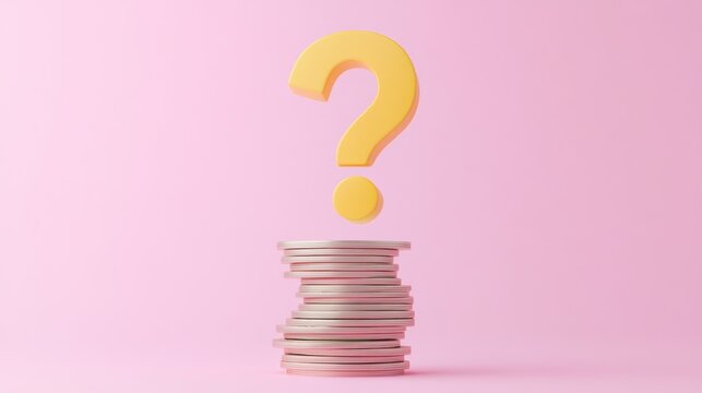 Yellow Question Mark Above Stacked Pink Coins