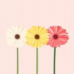 Colorful daisies in vibrant shades against a soft pastel background, perfect for a cheerful decor or design project.
