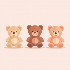 Fototapeta premium Three cute teddy bears in different colors, perfect for children’s room decor or playful designs.
