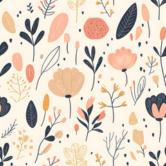 floral flower and leaf elements modern doodle illustrator seamless pattern for wallpaper or background