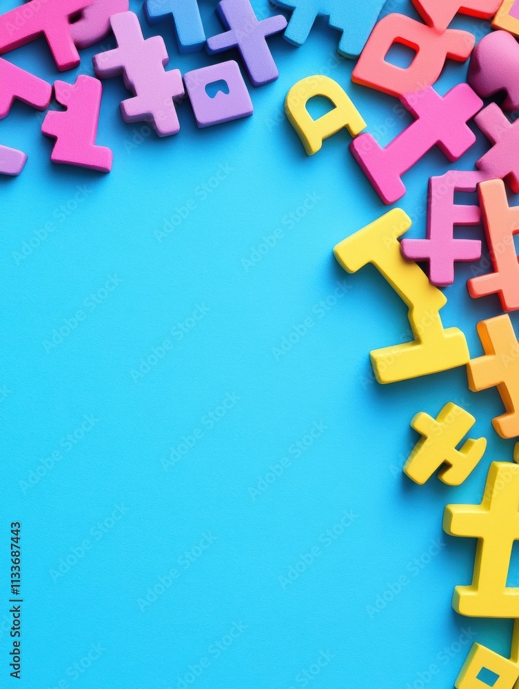 Leinwandbilder bright blue background features an array of colorful hashtag and like icons, inviting engagement and