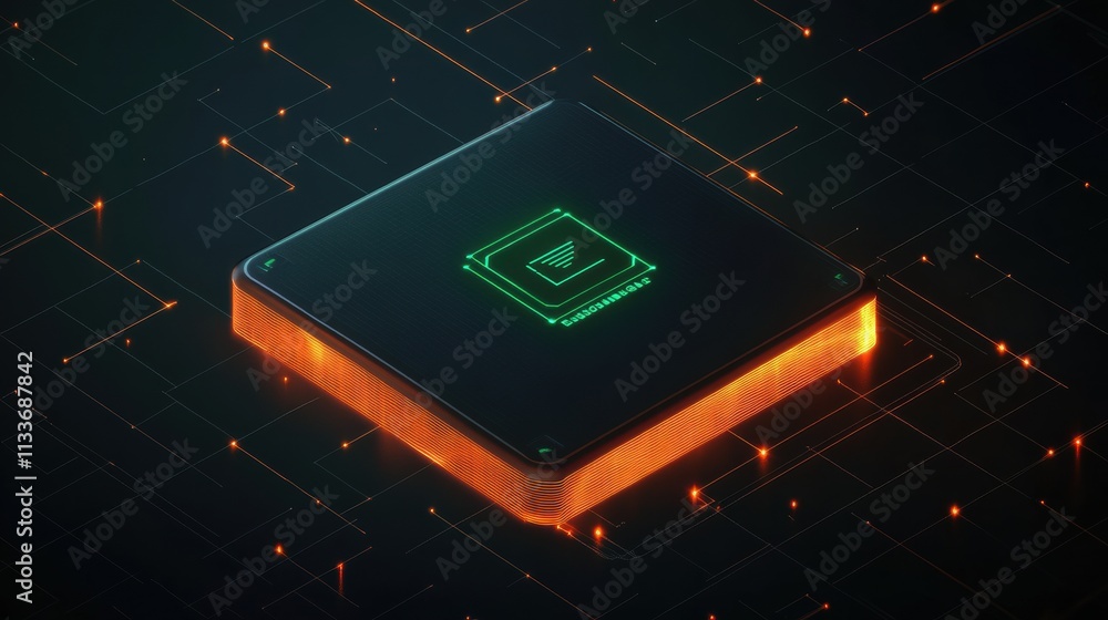 Fototapete A vibrant green network grid and simple monitor icon represent digital support and connectivity in a technology-driven setting. Generative AI