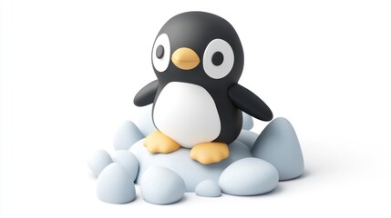 Cute cartoon penguin standing on ice.