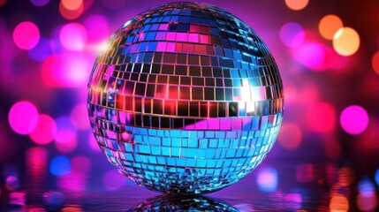 Obraz premium A dazzling disco ball showcases prismatic reflections in vibrant colors.