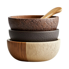 Stylish Wooden Bowls on Transparent Background