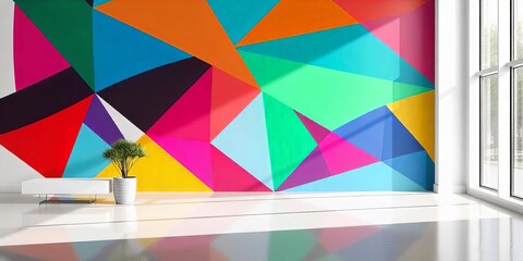 Vibrant Colorful Triangular Wall Decorates Modern Interior